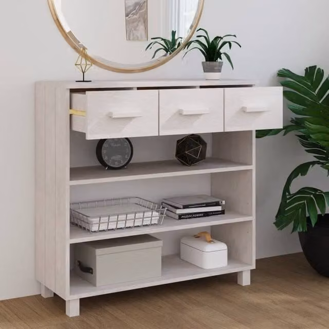 Berkfield Home HAMAR Decorative Console Table in White Solid Pine Wood, W/D/H: 90 x 35 x 90 cm – 1
