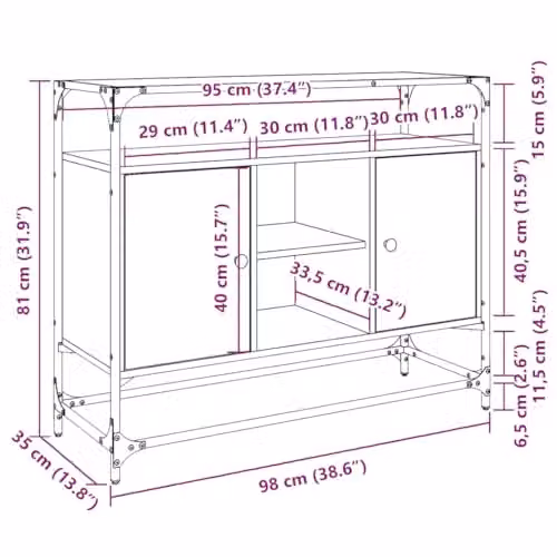 vidaXL Grey Sonoma Sideboard with Glass Top and MDF, W/D/H: 98 x 35 x 81 cm – 3