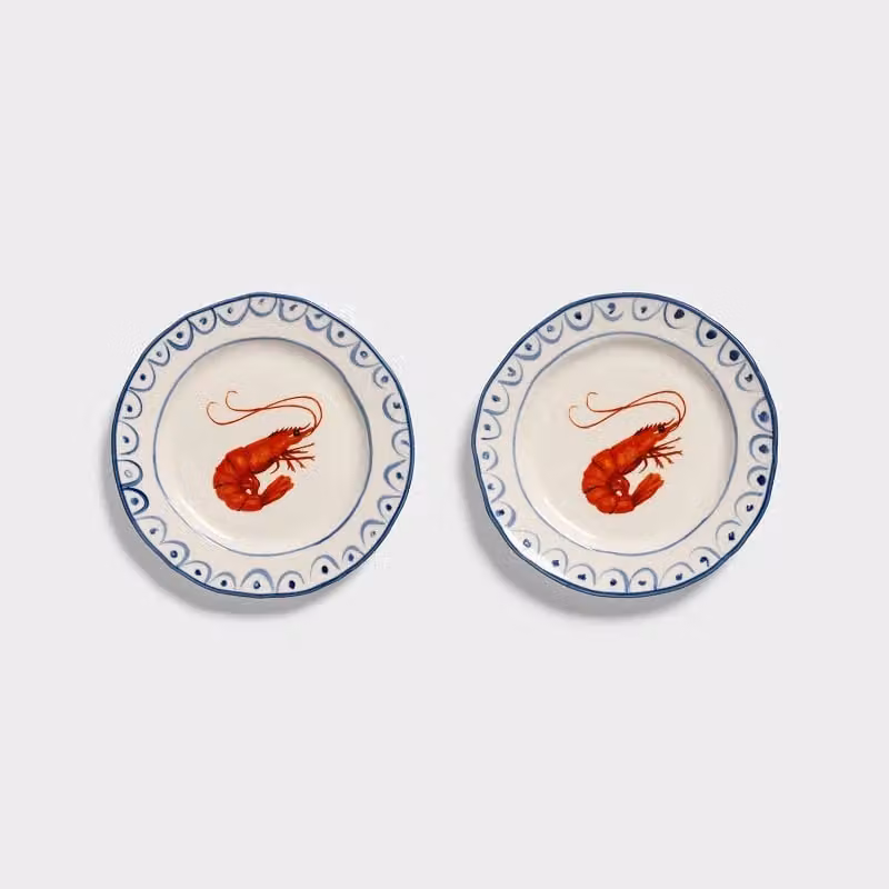 &Klevering Sirène Crevette Porcelain Side Plate Set of 2, White