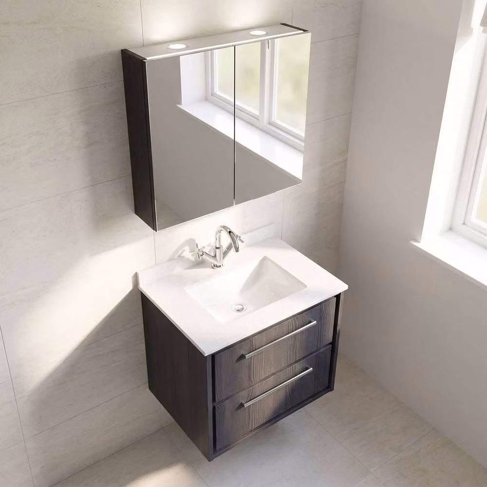 Balterley Longnor 2 Drawer Wall Hung Vanity Basin Unit, Graphite Grey, W: 60 cm – 2