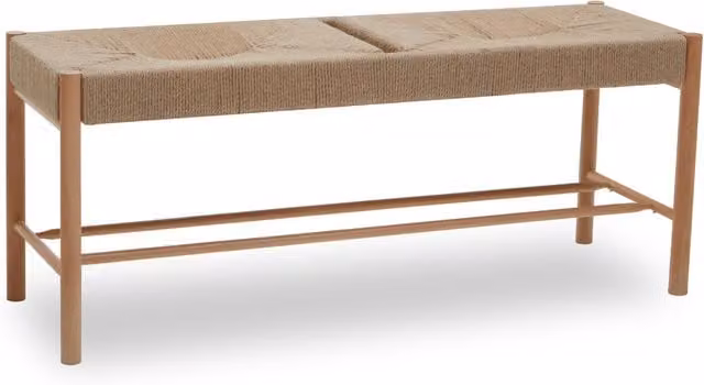 Bandar Minimalist Natural Rope and Beechwood Bench in Brown and Beige