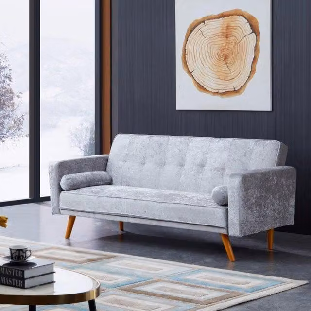 Comfy Living Silver Crush Velvet Click Clack Sofa Bed