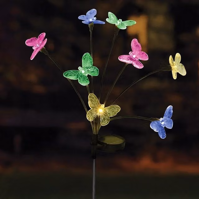 Garden Mile Butterfly Solar 8 Stem Path Lights in Black with Multicolour RGB Effects