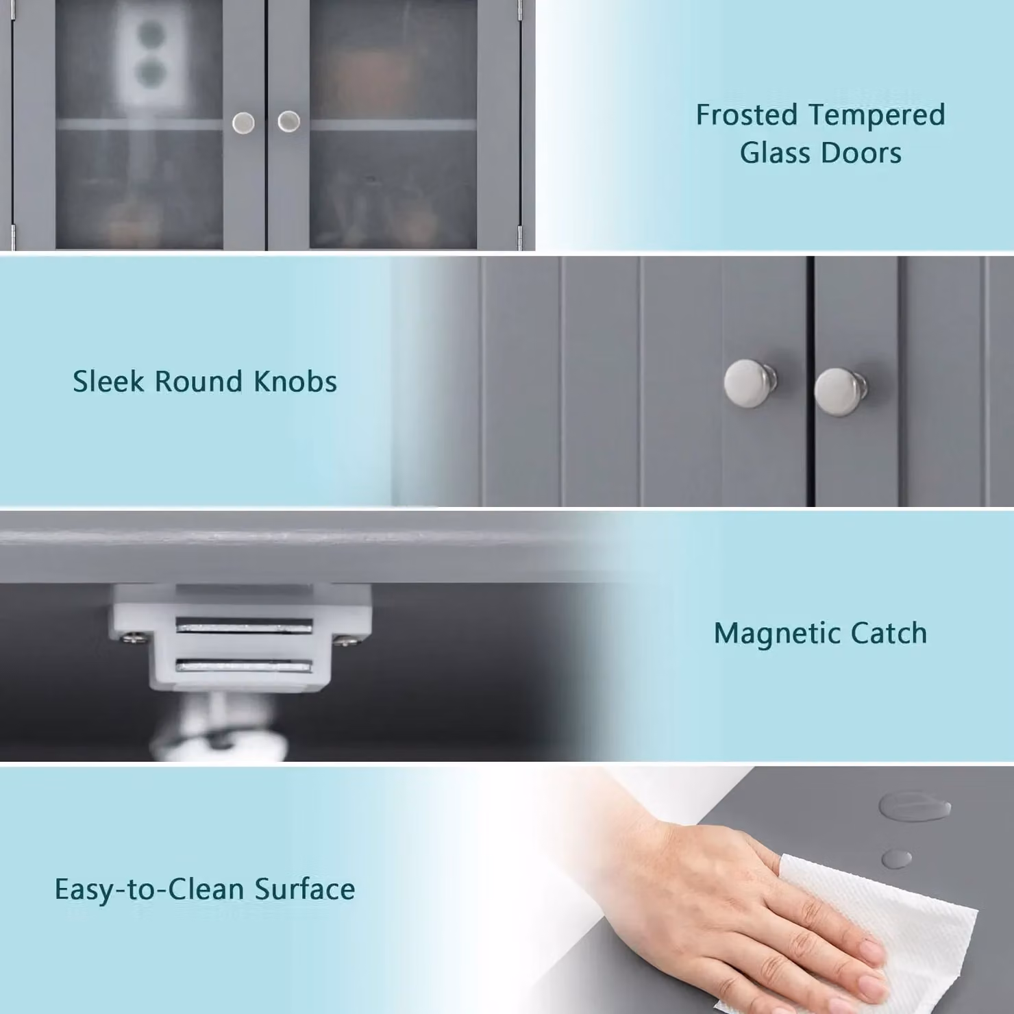 Costway Grey Freestanding Bathroom Floor Cabinet with 2 Tempered Glass Doors and Internal Shelves – 4