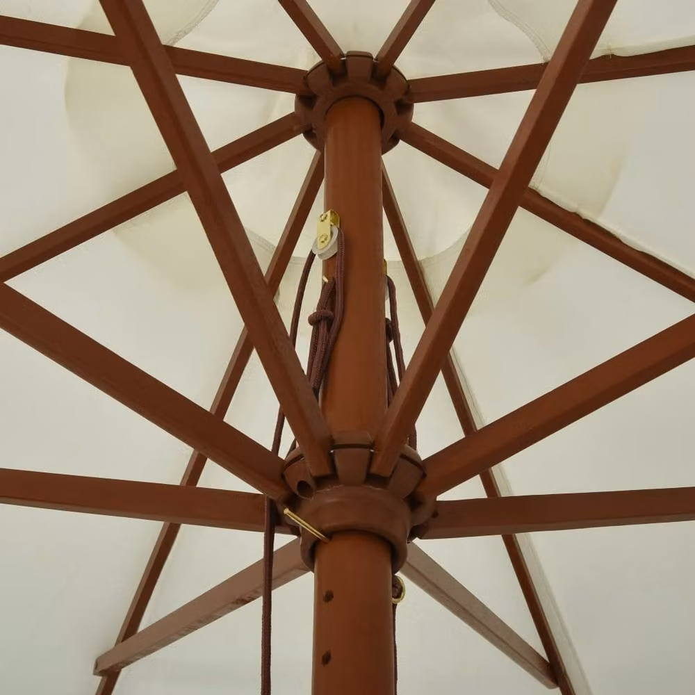 Berkfield Home Outdoor Parasol with Wooden Pole, Sand White, Diameter: 330 cm – 2