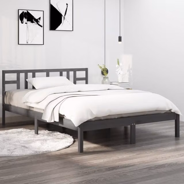 Berkfield Home Classic Solid Wood Bed Frame in Grey, 200 x 200 cm