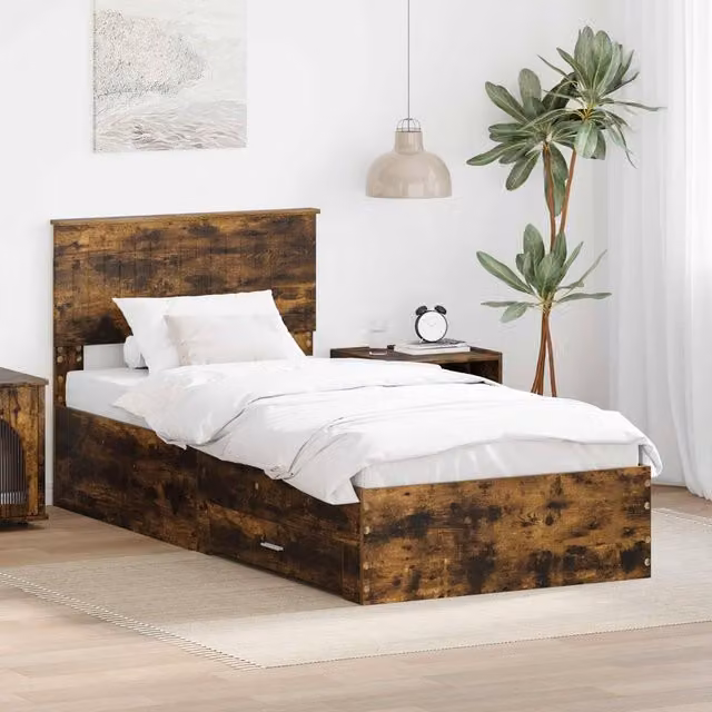 Berkfield Home Modern Bed Frame with Drawers in Smoked Oak Brown, W/D/H: 90 x 190 cm
