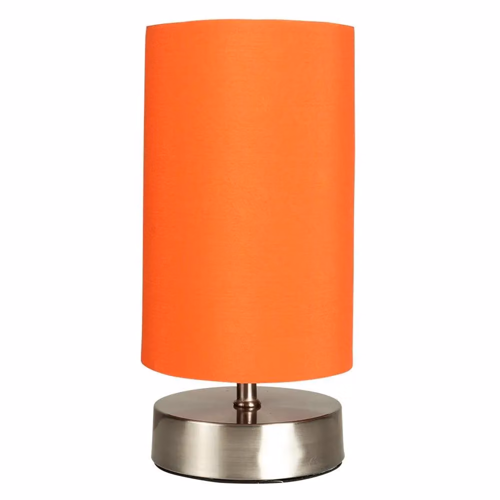 ValueLights Francis Pair of Dimmable Touch Table Lamps with Orange Fabric Shades and Brushed Chrome Finish – 4