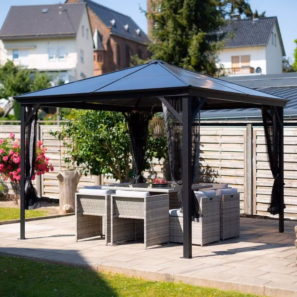 Sojag Verona Aluminium Garden Gazebo in Black, W: 297 cm, D: 297 cm, H: 261 cm – 1