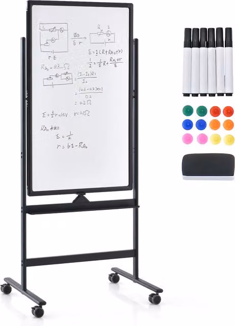 Costway Height Adjustable Standing White Board in Black and White