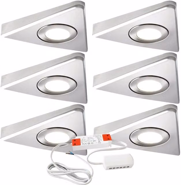 Loops 6-Piece Brushed Nickel Triangle Surface Under Cabinet Kitchen LED Light and Driver Kit in Silver