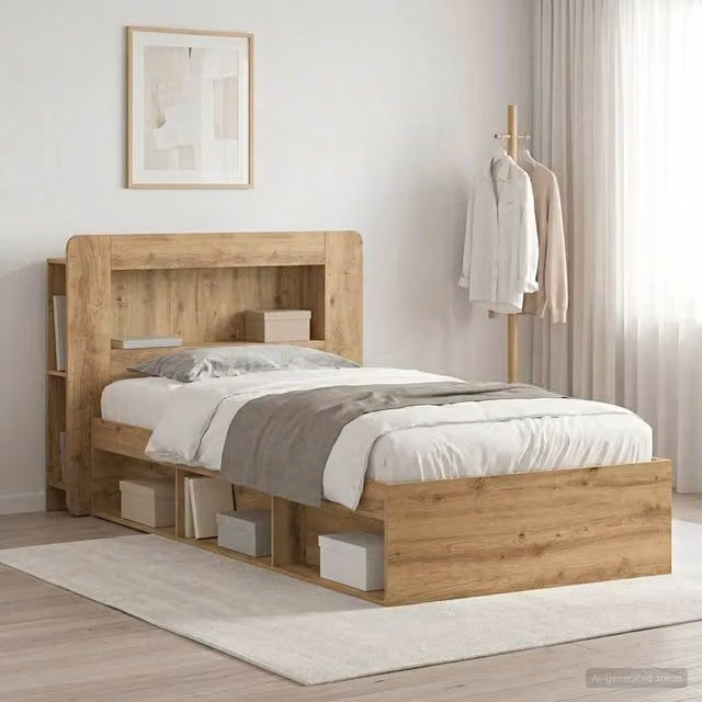 Berkfield Home Artisan Oak Bed Frame with Storage Drawers, Brown, W/D/H: 90 x 200 cm
