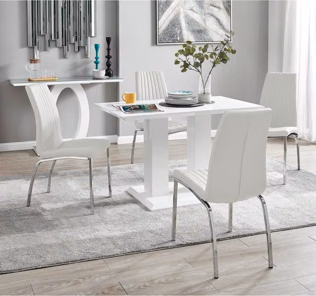 FurnitureboxUK Imperia 4 Modern White High Gloss Rectangular Dining Table and 4 Isco Chairs Set