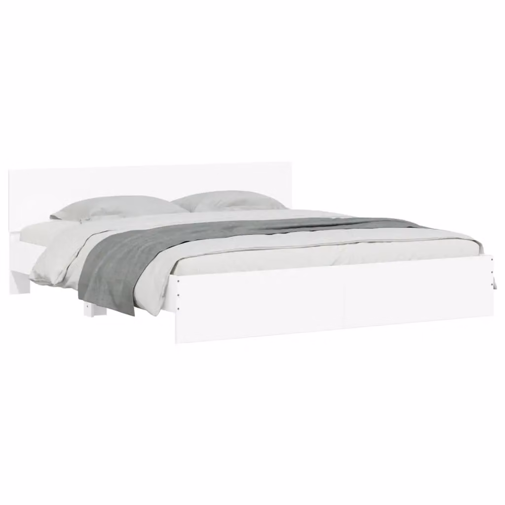 Berkfield Home Modern White Bed Frame with LED Under-Bed Lighting and USB Charging Port, W/D/H: 200 x 200 cm – 2