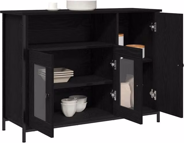 Berkfield Home Modern Black Oak Sideboard in Matt MDF, W/D/H: 100 x 35 x 75 cm – 1