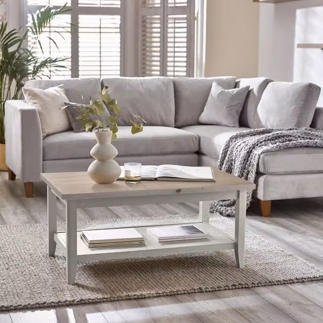 FurnitureboxUK Eden Rectangular Coffee Table in Whitewashed and Light Grey