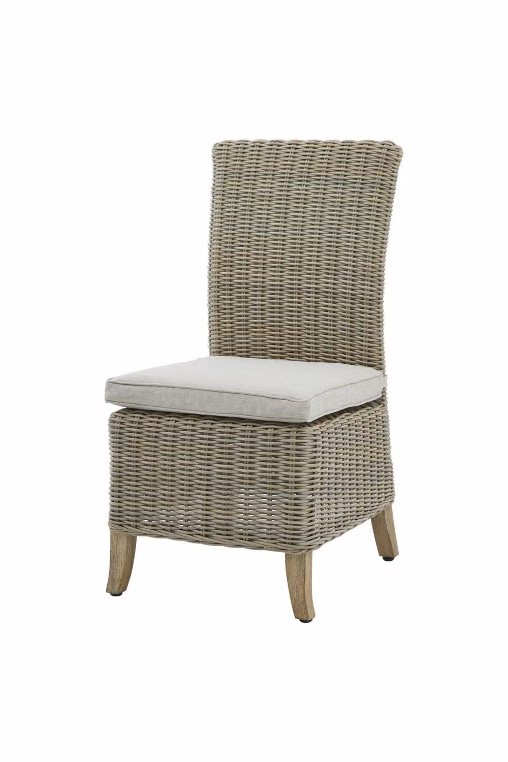 KDMD Capri Outdoor Dining Chair in Beige HDPE Wicker with Cushion and Acacia Wood Frame – 2