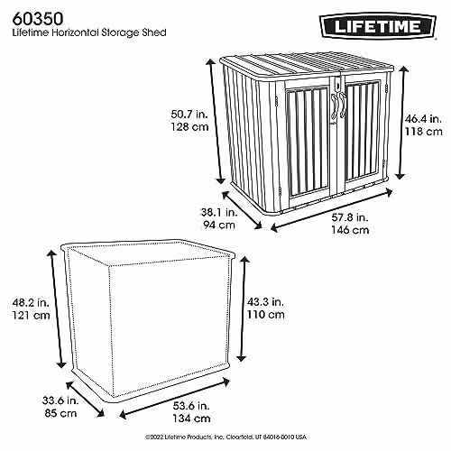 Lifetime Grey Plastic and Steel Low Cabinet Horizontal Storage Shed W/D/H: 146.0 x 128.0 x 94.0 cm – 6