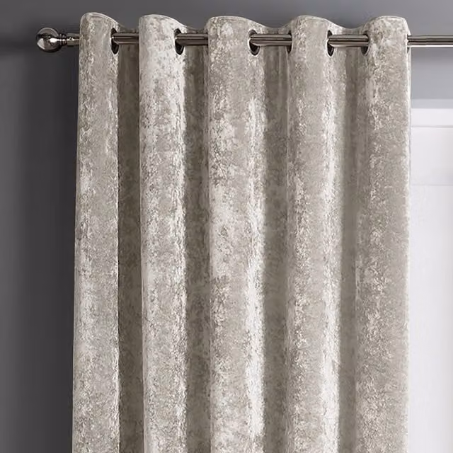 Intimates Beige Crushed Velvet Blackout Eyelet Curtains, W: 117 cm, H: 137 cm