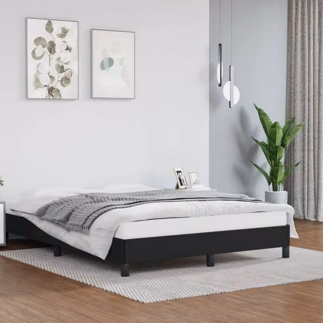 Berkfield Home Upholstered Double Bed Frame in Black Faux Leather W: 135 cm, L: 190 cm