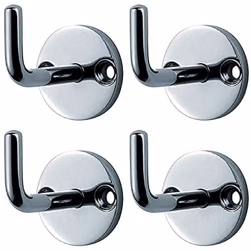 Loops 4 Pack Slimline Wall Mounted Coat Hooks on Round Rose in Bright Stainless Steel Silver, 45mm Projection – 1