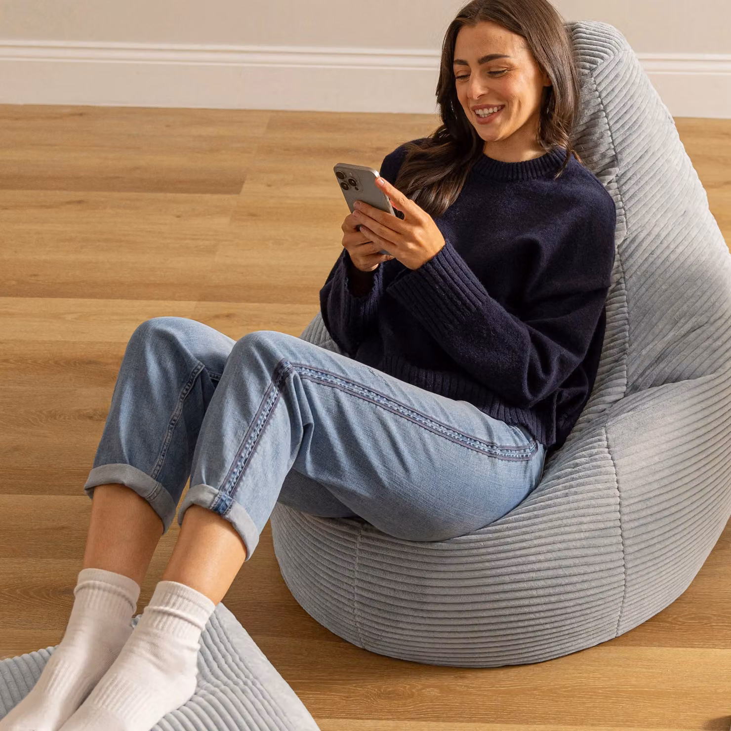 icon Dalton Cord Bean Bag Gaming Chair and Footstool with Filling in Grey – 3