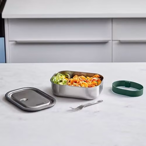 Black + Blum Stainless Steel Leakproof Lunch Box with Dividers and Cutlery, Green, 1000 ml – 2