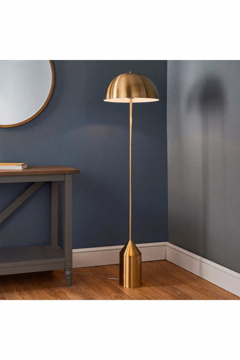 Netlighting Nova Retro Floor Lamp in Gold and White with Antique Brass Plate, H 152.5 cm, W 41.0 cm, D 41.0 cm – 2