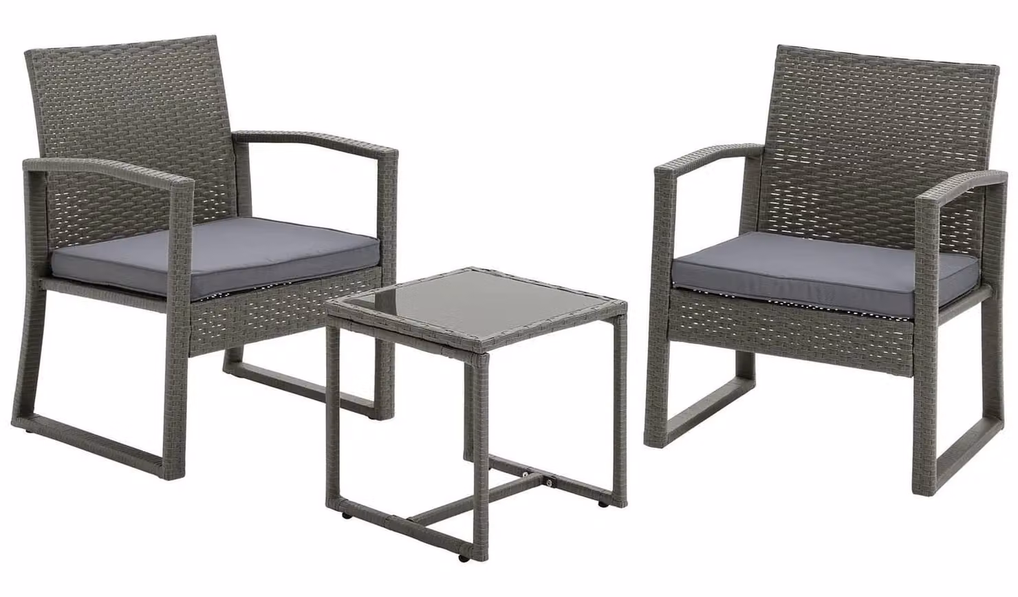 Cento 2 Seater Rattan Effect Garden Bistro Set with Glass Table in Grey