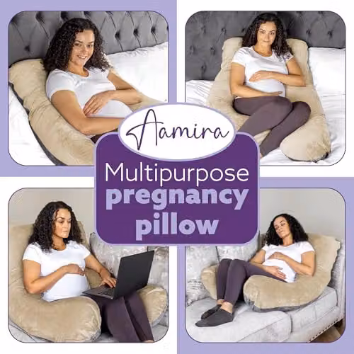 Aamira U Shaped Memory Foam Pregnancy Pillow in Grey and Multicolour Velvet – 7