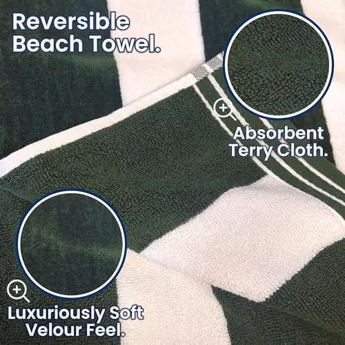 Allure Bath Fashions Luxury Cabana Stripe Extra Large Beach Towel in Khaki Green, 100% Cotton, W: 100 cm, L: 180 cm – 5