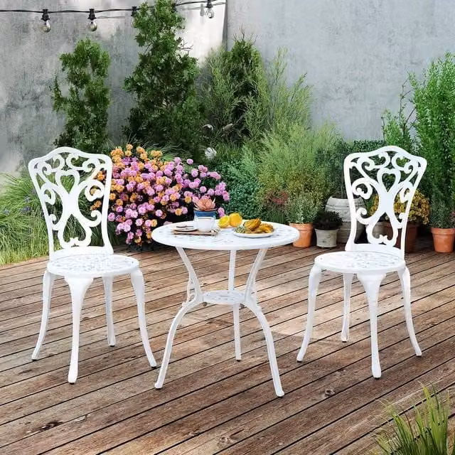 Kelvenix All Weather Cast Aluminium Bistro Table Set in Matt White