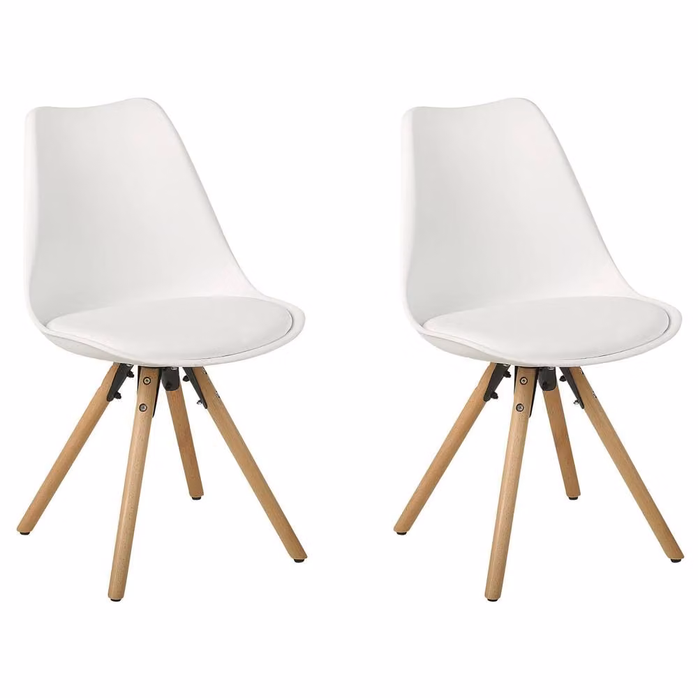 Wyld and Coco Set of 2 White Faux Leather Dining Chairs with Beechwood Legs – 2