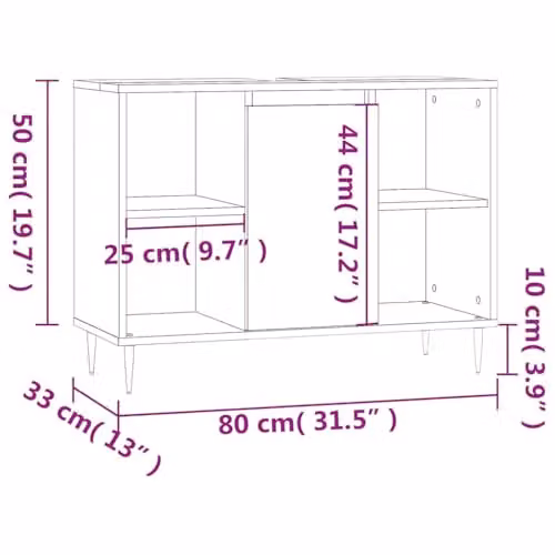 vidaXL Grey Sonoma Bathroom Cabinet with Hinged Doors and Internal Shelves, W/D/H: 80 x 33 x 60 cm – 2