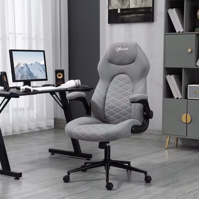 Vinsetto High Back Home Office Task Chair in Grey with Headrest and Armrests