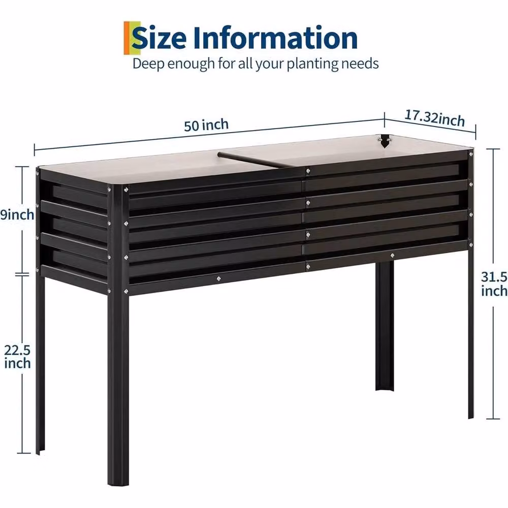 VOGREX Black Steel Raised Garden Bed Elevated Planter Box – 2