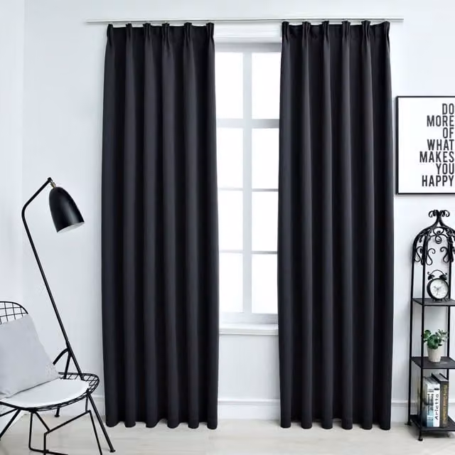 Berkfield Home Blackout Curtains with Hooks, 2 Pack, Black, W: 140 cm, H: 245 cm – 1