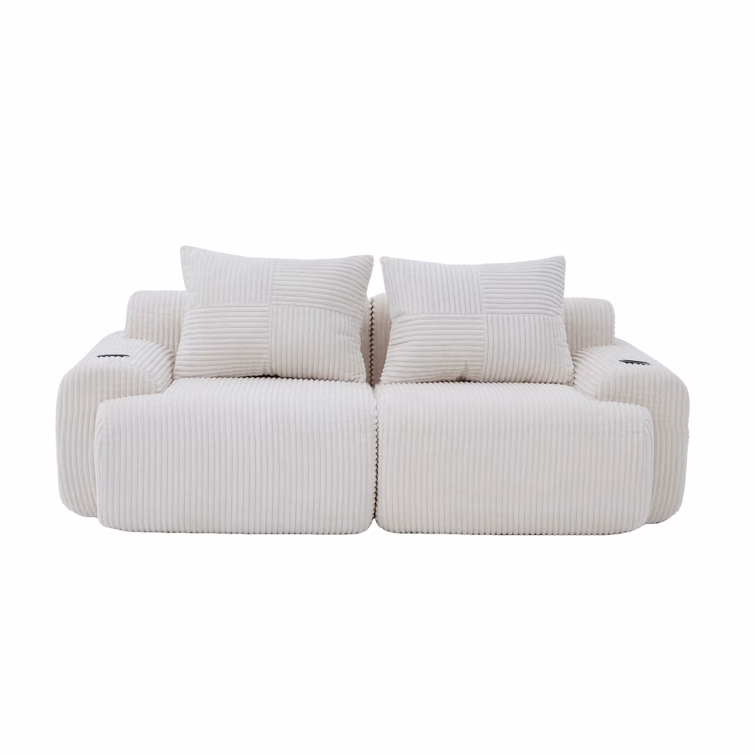 Aosom UK Modular 2-Seater Ribbed Corduroy Sofa with Cup Holder and Side Storage Pocket, Beige, W: 99 cm, D: 200 cm, H: 80 cm – 2