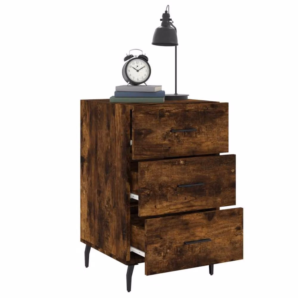 Berkfield Home Modern Bedside Cabinet in Smoked Oak Brown, W/D/H: 40 x 40 x 66 cm – 4
