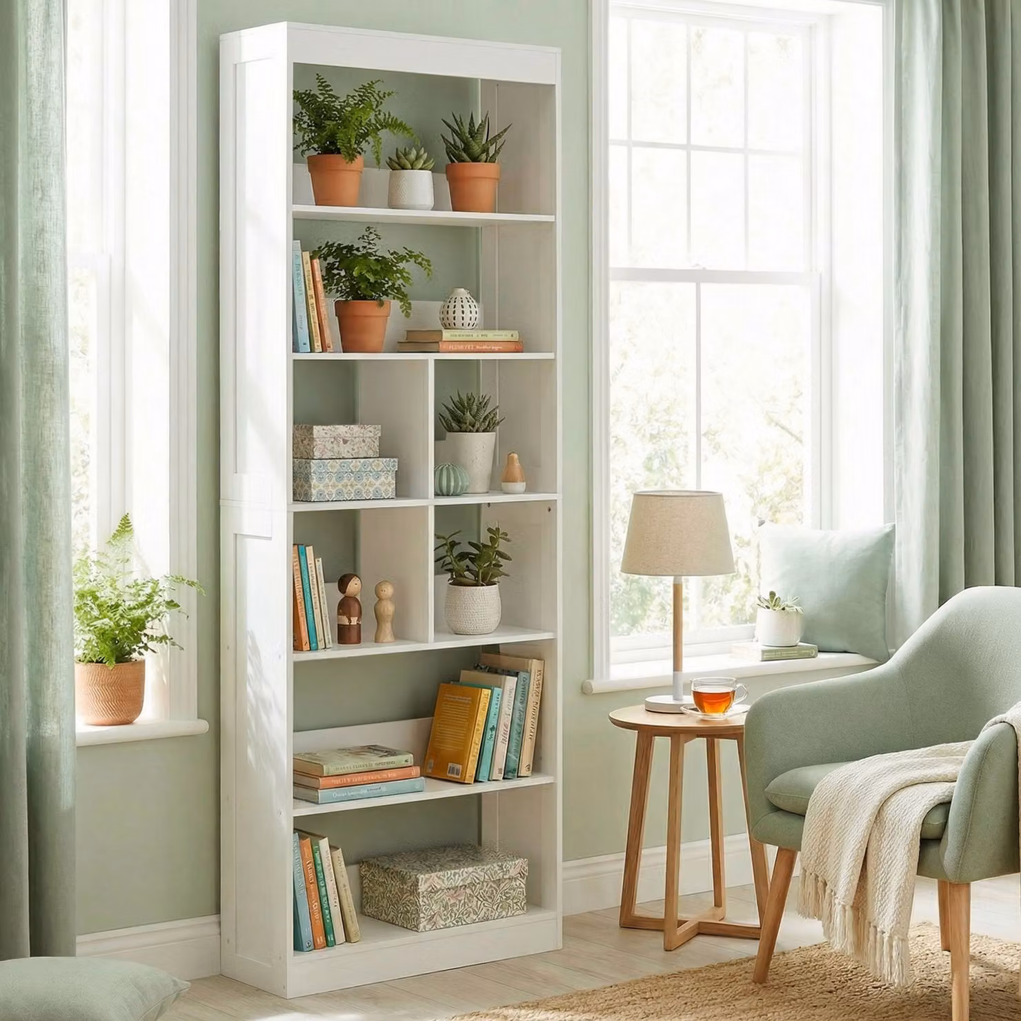 HOMCOM 6-Tier White Modern Bookcase with Open Storage Cubes and Anti-Tipping Design, Height: 180 cm – 2