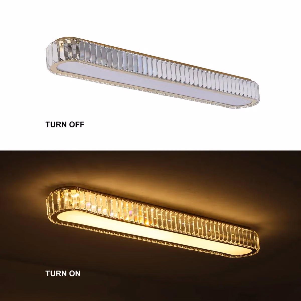 Garwarm Rectangle Crystal LED Dimmable Flush Mount Ceiling Light in Gold/Brass – 6