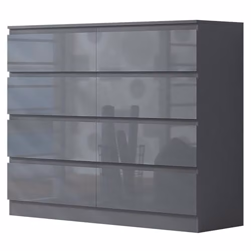 FWStyle Stora Grey Gloss 8 Drawer Modern Chest of Drawers W/D/H: 120 x 52 x 99 cm