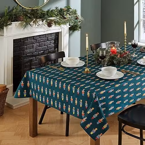 Catherine Lansfield Christmas Nutcracker Coated Cotton Tablecloth, Green, W: 137 cm, D: 229 cm – 1