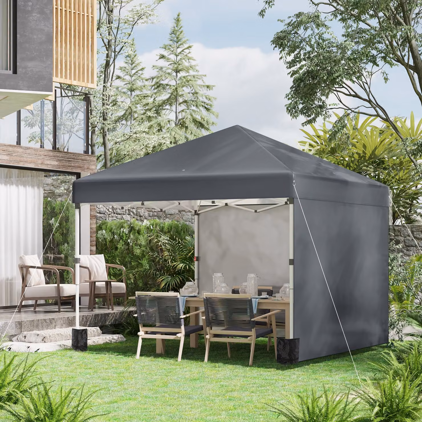 Outsunny Pop-Up Garden Gazebo with Sidewalls and Weight Bags, Dark Grey, W: 300 cm x D: 300 cm – 3
