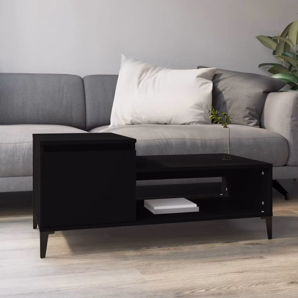 Berkfield Home Black Modern Rectangular Coffee Table in Engineered Wood W/D/H: 100 x 50 x 45 cm – 2