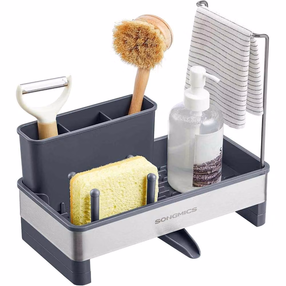 The Bazaarist Stainless Steel Sink Caddy with Rotating Spout, Dark Grey and Silver – 2