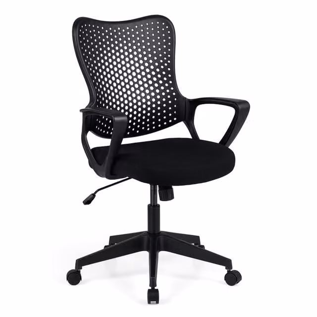 Costway Modern Ergonomic Swivel Office Chair in Black Fabric with Armrests and Castors