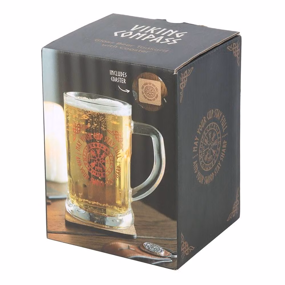 Something Different Viking Compass Glass Tankard and Coaster Set in Clear – 2