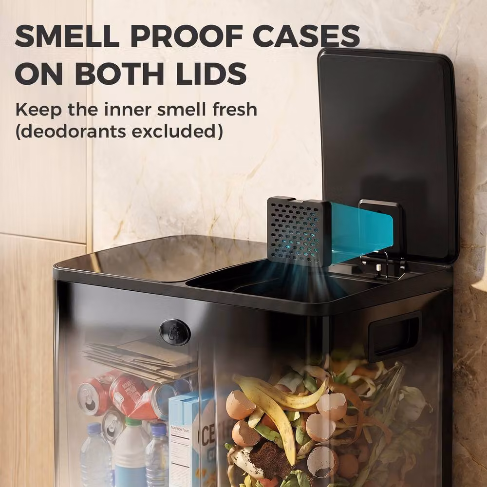 STILVORA Dual Kitchen Bin 40L with Soft-Close Lid and Odour Filter, Black – 6