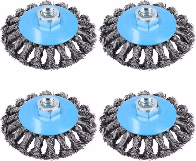 NESTLUNE 4-Piece Blue Twist Knot Wire Brush and Wheel Set for Angle Grinders, 115mm